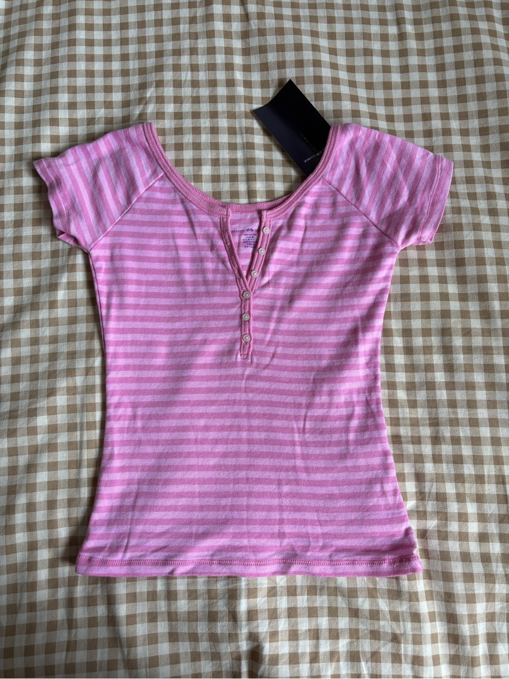 Brandy Melville Pink Striped Button Tee